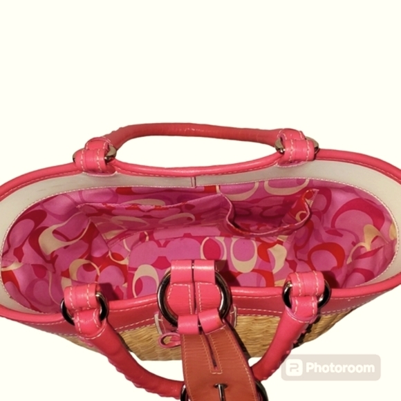Coach Straw Basket Weave Pink Leather Authentic Handbag/Purse NO. L3K 62… - Picture 7 of 12
